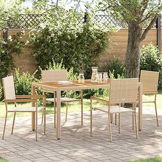4er Set Stapelbare Gartenstühle aus Stahlrahmen und Akazienholz Armlehne 54 x 56 x 90 cm Creme Braun Modern wetterbeständig für Balkon Terrasse Garten Outdoor Lounge Sessel