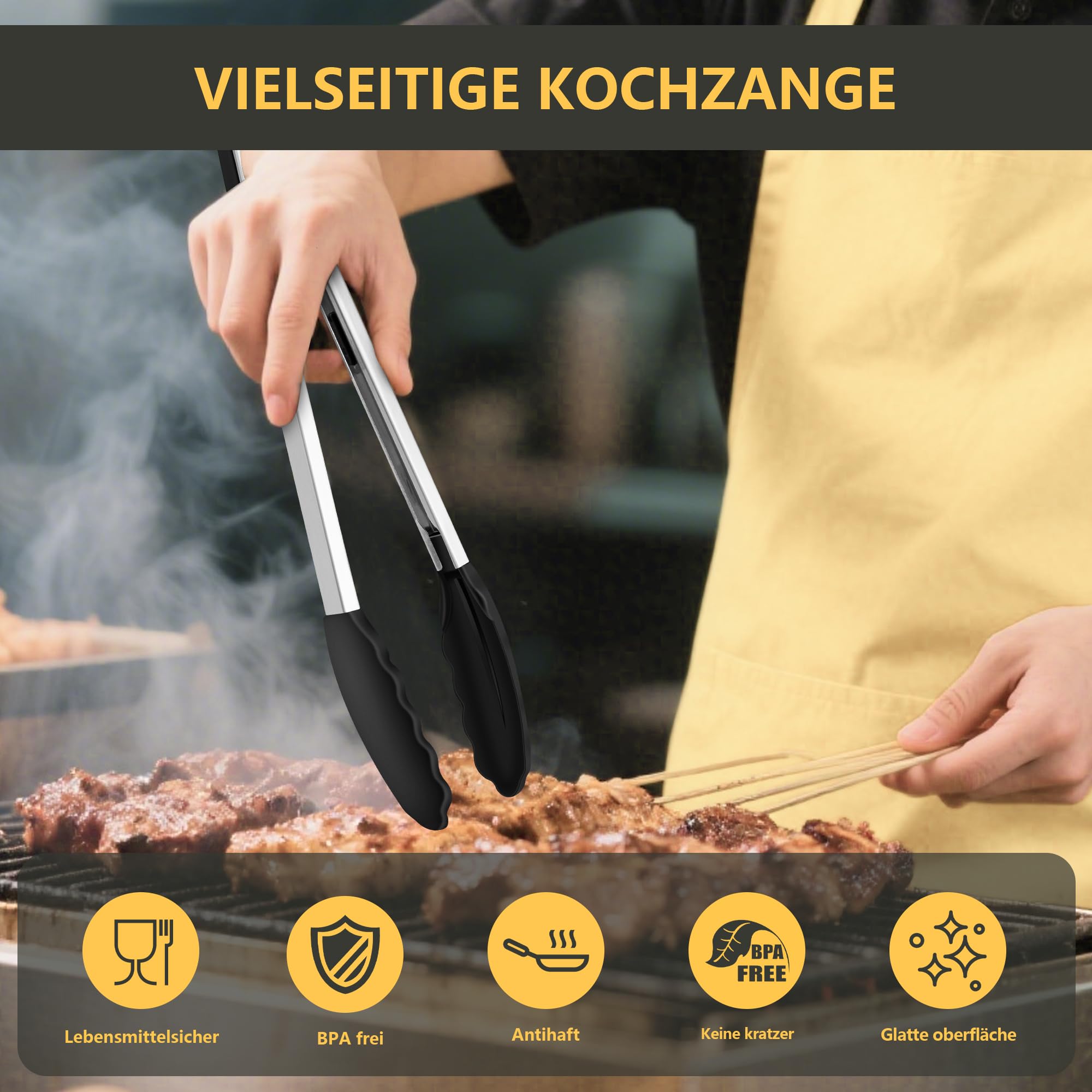 Elalove Pince Barbecue et Cuisine 39 cm en Silicone Alimentaire Sans BPA - Résistante à la Chaleur pour Four, Grill et Ustensiles de Cuisine, Noir