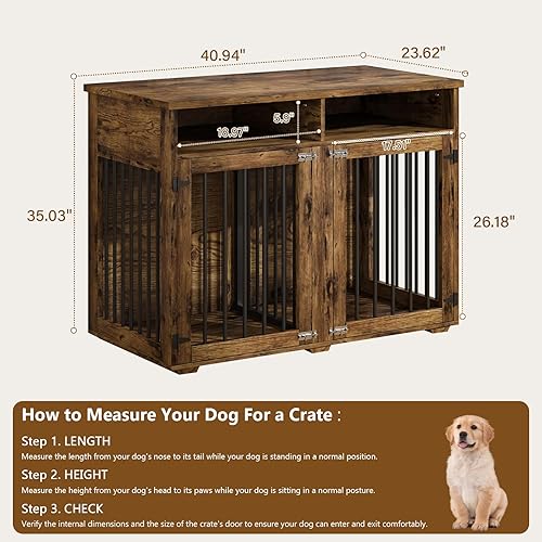 Miniatura 2 de Jaula para Perros Tipo Mueble para Dos Perros, 41 Pulgadas Estilo Casa de Campo con Divisor Removible y Superficie Superior Engrosada, Base