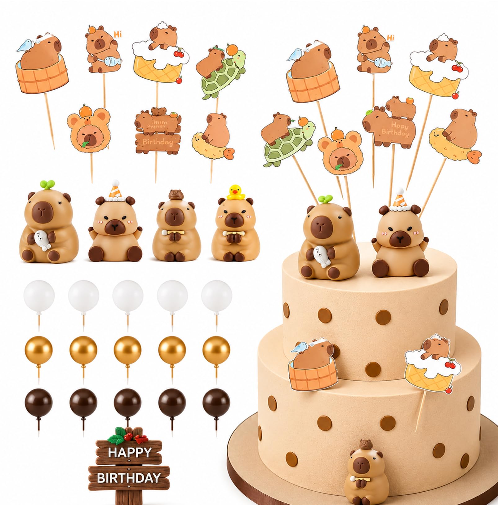 30pcs Capybara Cake Topper, Capybara Birthday Decorations For Birthday Parties