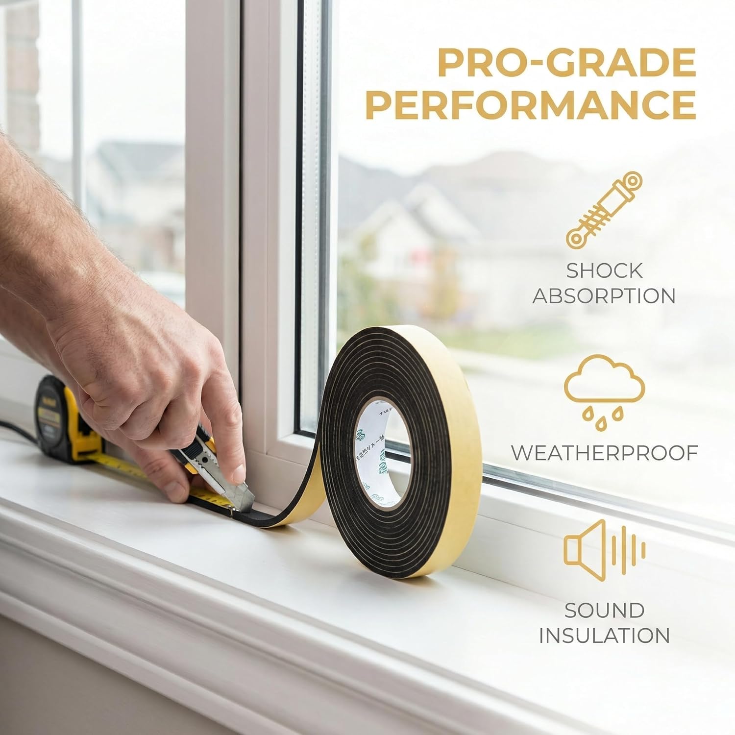 Thickened EVA Foam Tape, 10mm Wide × 5mm Thick/5m, Single-Sided Self-Adhesive Foam Tape, Anti-Collision Sponge Foam Tape, Suitable for Sound Insulation, Windproof and Heat Insulation of Windows and Do