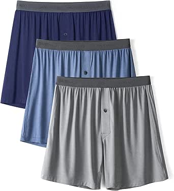 DAVID ARCHY Mens Underwear Bamboo Boxers for Men Breathable and Cool Men's Boxer Shorts with Button Fly 3 Pack