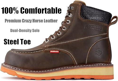 Miniatura 2 de SUREWAY Mens Heavy Duty SoftCompositeSteel Toe Work Boots for Men-Comfortable,GoodyearWelt,Full Grain Leather,6 in Wedge Moc Toe Construction