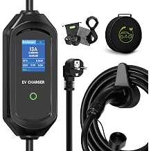 EV Charger Cable Type 2 to 3 Pin Plug, 6 Meter, 6/8/10/13A, 15 Hours Delay Timer, IP65 Type 2 Charging Cable, 3kW EV Charging Cable with Controllable Digital Display, and Carrying Bag