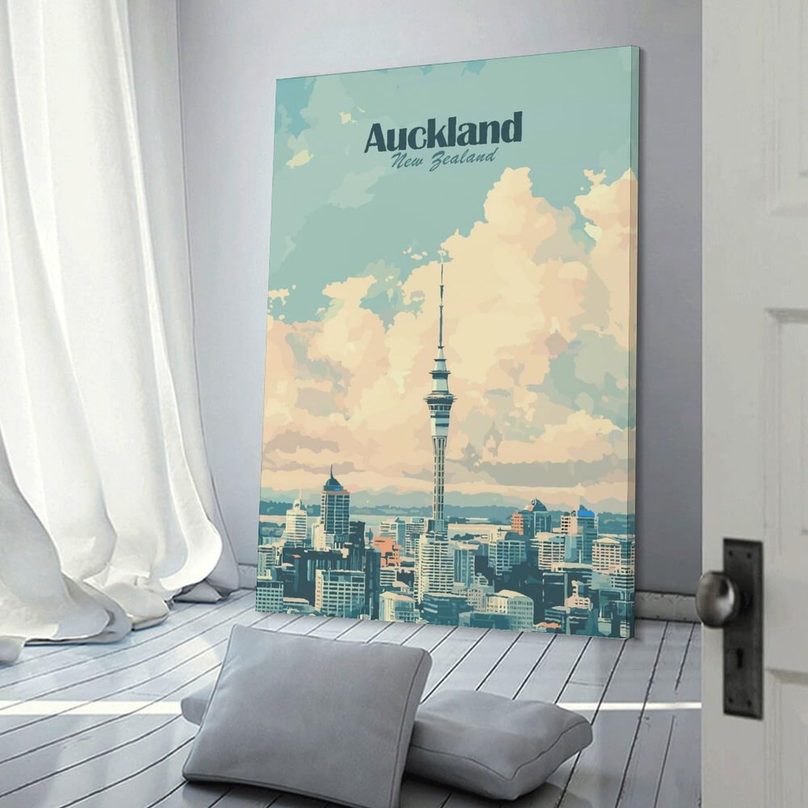 Junmoney Canvas Wall Decor Auckland New Zealand Skyline Art, 20x30inch(50x75cm), for Living Room, Bedroom, Office Or Hallway, Stylish Home Artwork for Focal Walls