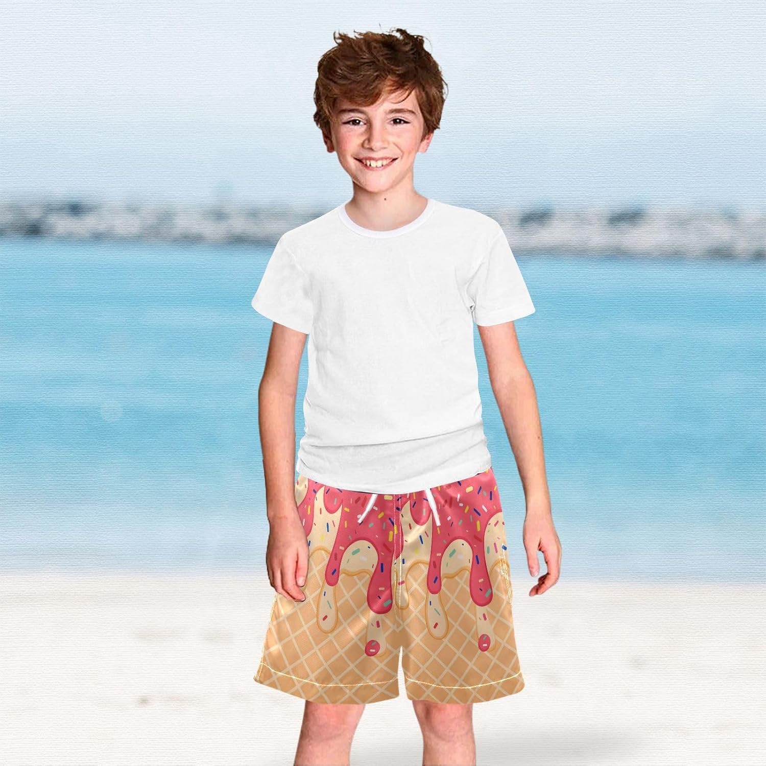 Bolaz Boys Swim Trunks Toddler Swim Shorts Little Boys Swimwear Cream Waffle Bathing Suit Swimsuit