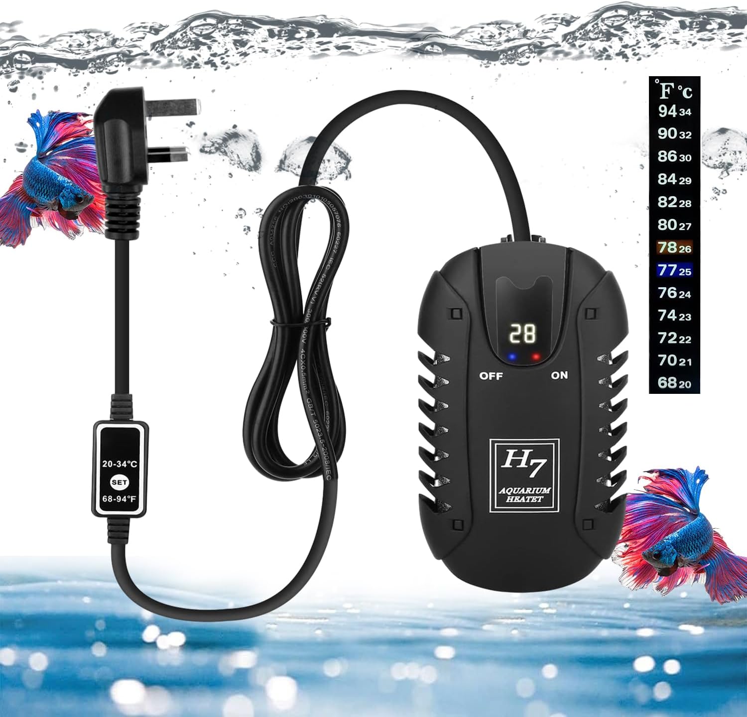 Devenirriche Digital Aquarium Heater, 100W Submersible Fish Tank Heater