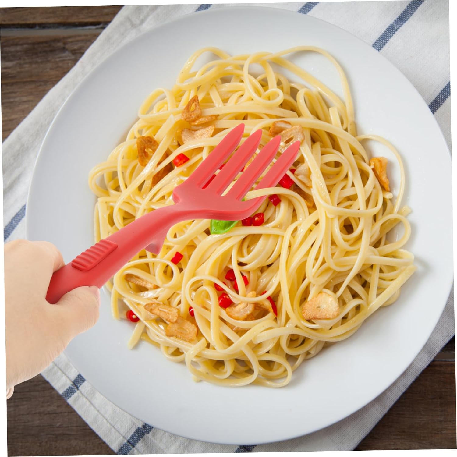 Silicone Pasta Fork, Multi Function Kitchen Cooking Fork for Noodles