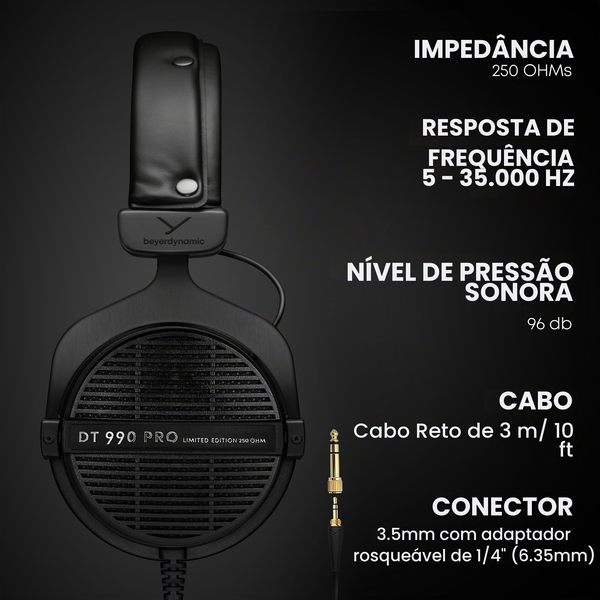 beyerdynamic DT 990 PRO 限定版 250Ω beyerdynamic DT 990 PRO 250 ohm - Edição Limitada (Preto, Cabo