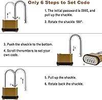 Vista 4 de 4 Digit Heavy Duty Combination Lock - 105mm Long Shackle Weatherproof Combination Padlock, Outdoor Combo Lock for Storage Units, Gym Lockers, Fence