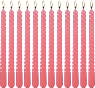 10 Inch Pink Spiral Taper Candle Set of 12 Pack Unscented Dripless Candlesticks for Valentine's Day,Dinner,Party,Brithday,Wedding,Christmas,and Home Decoration