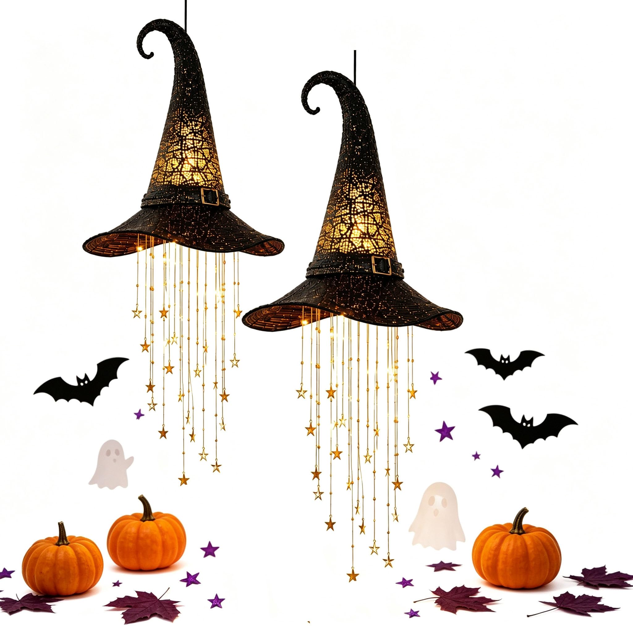 Dunkeln leuchtender Hexenhut Hängedekoration, Halloween Deko (2PC)
