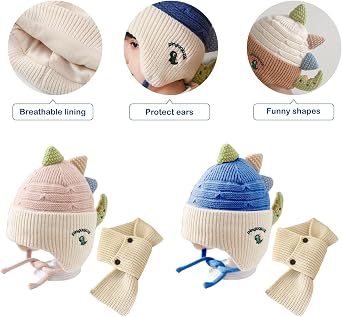 Two-Piece Winter Hat and Scarf Set Knit Material, Dinosaur-Themed Knit hat, Warm and Cozy ScarfThe Choice