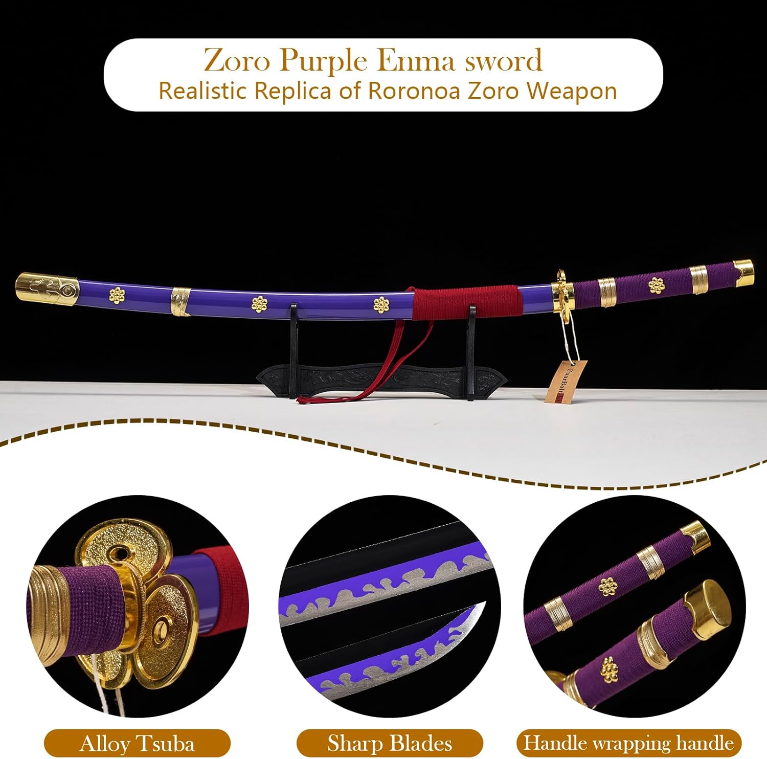 Purple Enma Zoro Sword,1095 high Carbon Steel 41" Katana Sword,Full Tang Samurai Swords Weapon Prop Collection Gift - Image 2