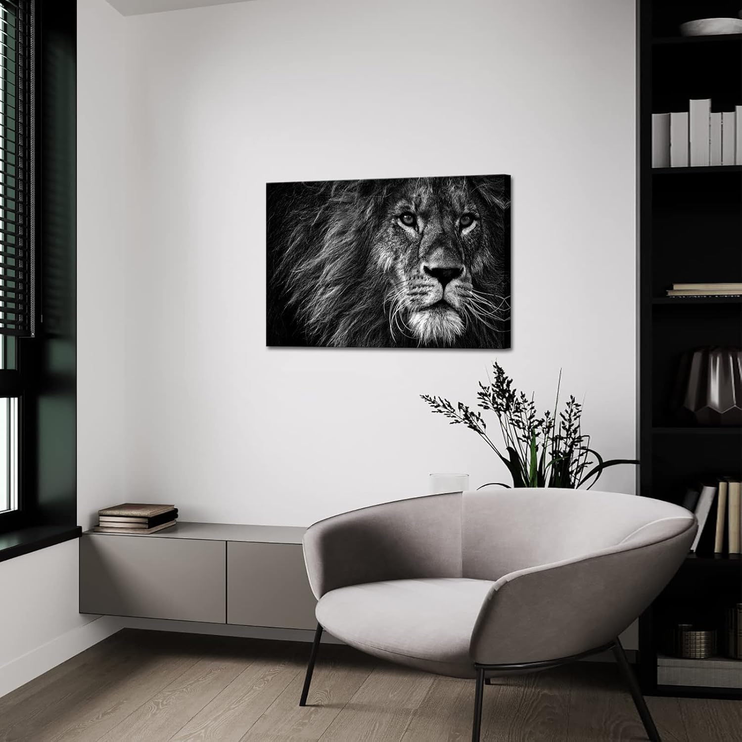 Nachic Wall Animal Painting Wall Art Black and White Lion Portrait Picture Prints Wildlife Canvas Artwork Modern Home Office Bedroom Wall Decor Ready to Hang 24x36inch