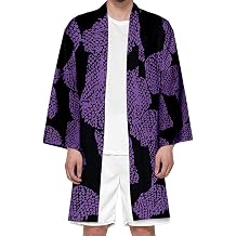 Seidarise Mens Haori, Long Kimono Cardigan Jacket Japanese Style Flying Crane Seven Sleeves Open Front Coat