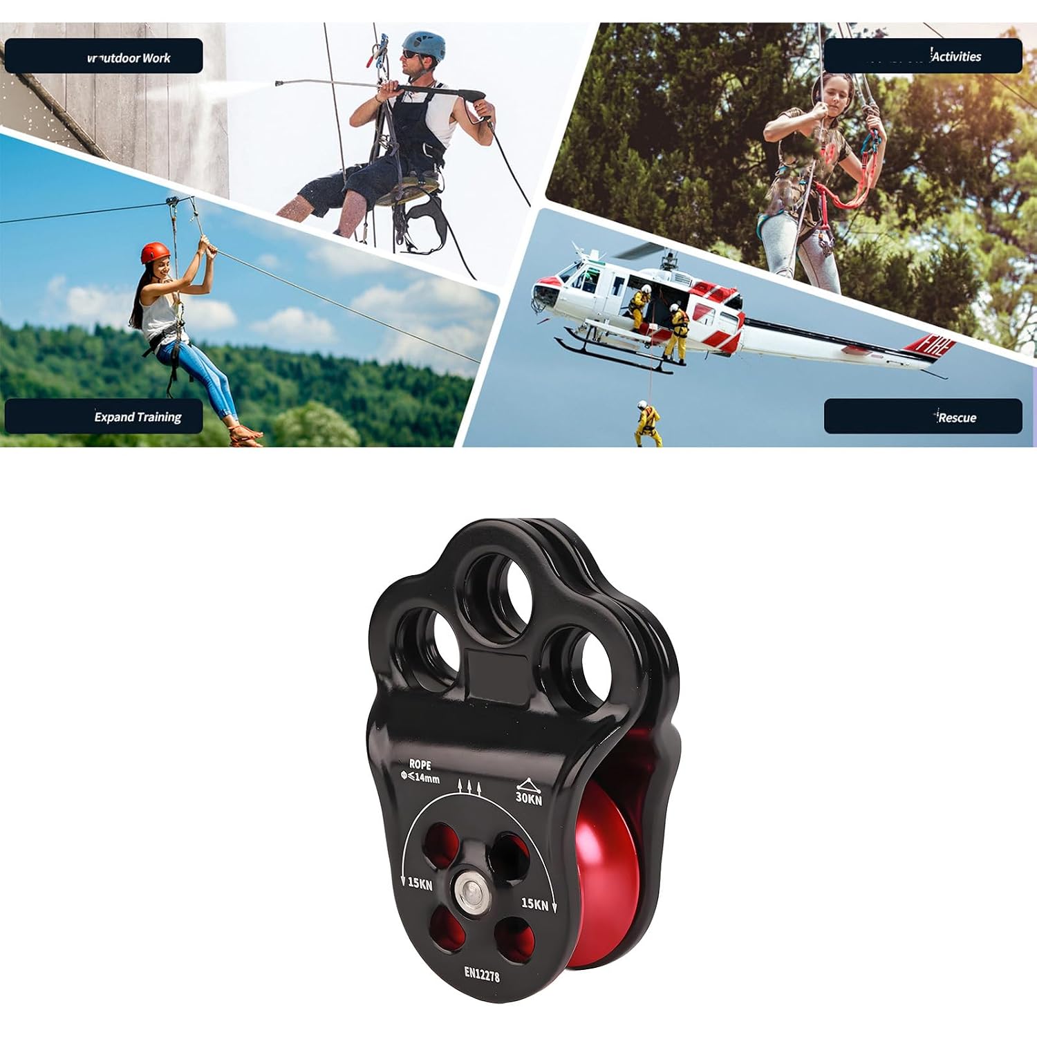Multifunctional Aluminum Alloy Climbing Pulley Double Bearing Rigging Pulley for Outdoor Play and Secure Activity Three Hole Side Plate