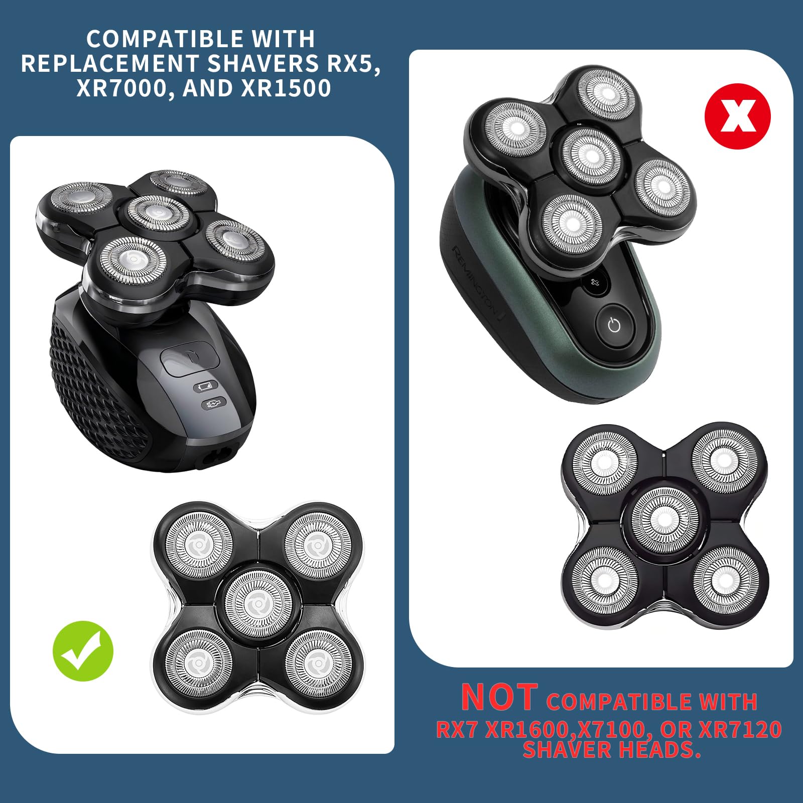 Têtes de rechange RX5 compatibles avec les rasoirs Remington Balder Pro XR1500, XR1501 et RX5 (2 pièces)
