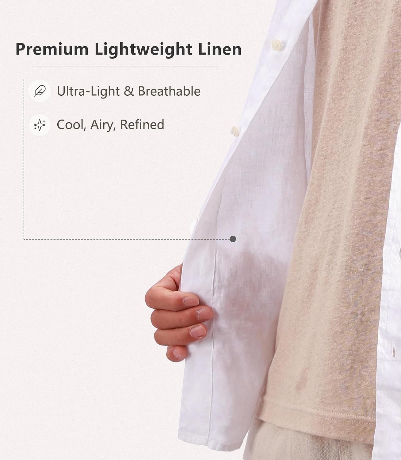 100% Linen Shirt for Men Women Long Sleeve Button Down Relaxed Fit in White and Navy