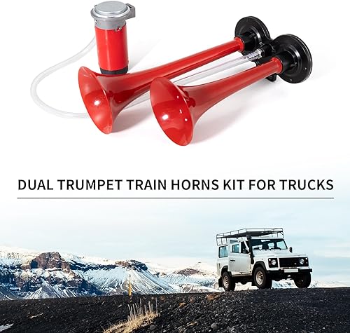 Miniatura 4 de FARBIN Bocina de tren para coche, bocina de aire súper ruidosa, 12 V, 150 db, kit de bocinas de camión de trompeta dual con compresor y botón para