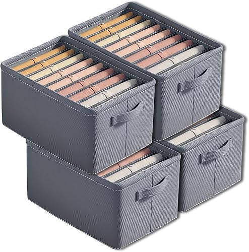 Paquete de 4 organizadores de ropa para armario, organizadores de armario de tamaño grande, 9 cestas de almacenamiento plegables de rejilla con asa,