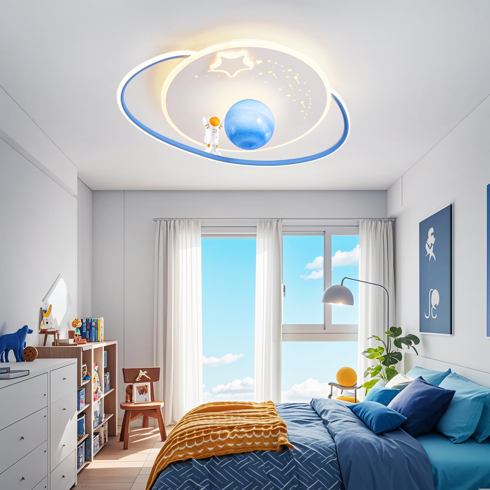 AHXIAOZN Lámpara LED Techo Niños, Lámpara Techo Astronauta 3D con Control Remoto, para Dormitorio de Niños y Niñas Lámpara Techo Regulable