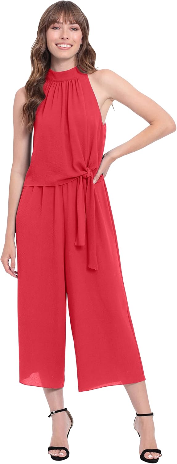 London Times Women's Women's Mock Neck Halter Jumpsuit
