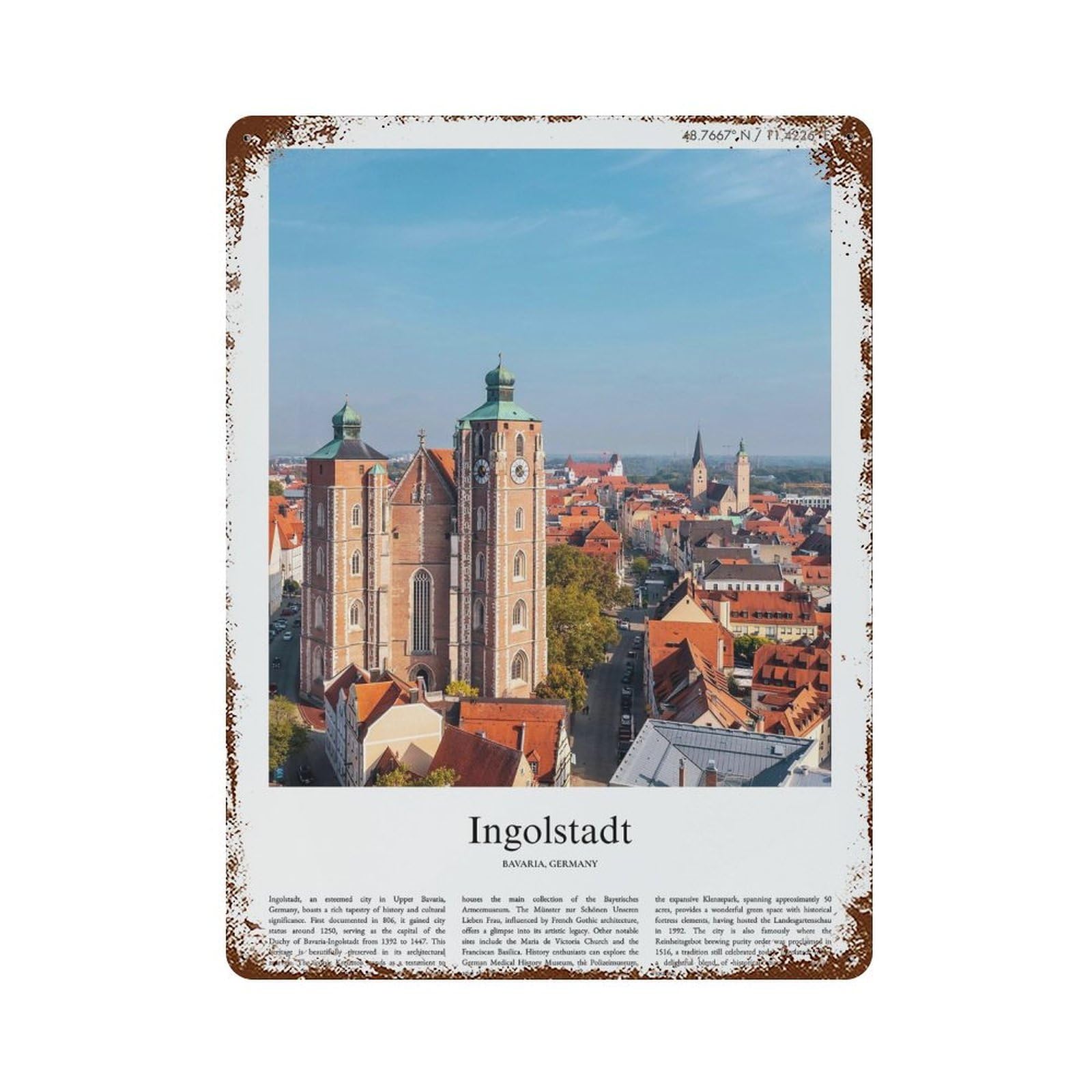 xiaoxiaoshen Ingolstadt Bavaria, Germany City Scenery Wall Decor Art Metal Tin Poster Modern Home Decor Art Home Bar Shop Decorations Vintage Sign 40x30cm