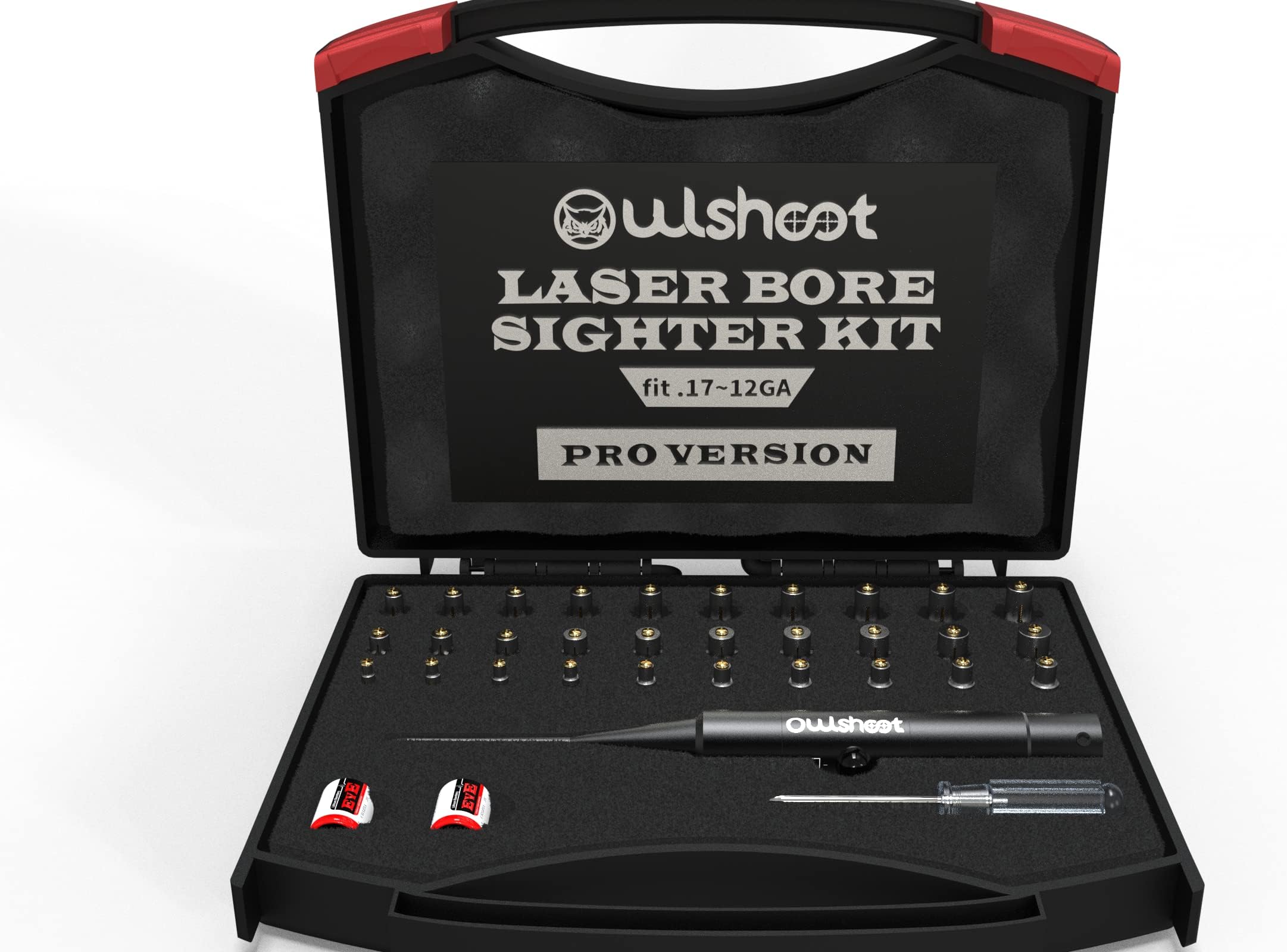 Professional Laser Bore Sight Kit Multiple Caliber, Upgraded Red Bore Sighter with 30 Adapters Button Switch Perfectly Choice for.17 to 12GA Rifles Pistols, Provides Powerful Support for Hunting