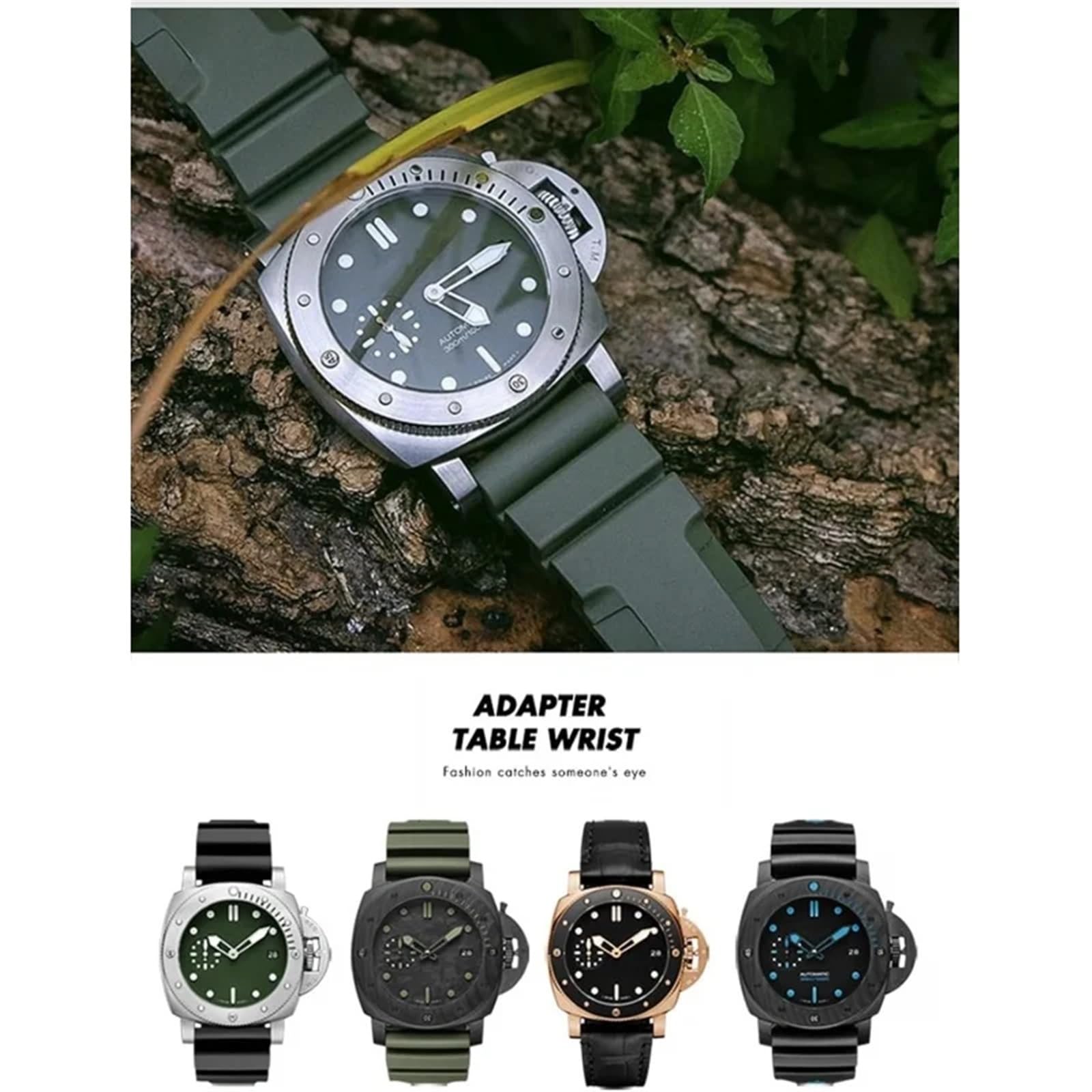 Cinturino in gomma 24mm 26mm cinturino orologio in silicone adatto per Panerai sommergibile Luminor PAM verde blu braccialetto impermeabile