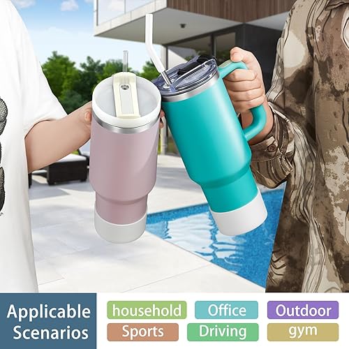 Miniatura 7 de TEAMVV Vaso de 40 onzas con asa y pajita, de acero inoxidable, aislado al vacío, para té o café helado, para bebidas calientes o frías, vaso de 40