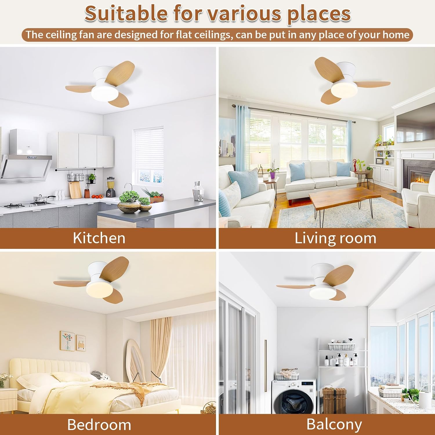 Small Ceiling Fan with Lights, 25 Inch Flush Mount with Remote Control, Reversible Quiet DC Motor, 3 Blades, 6 Speeds, Dimmable LED, Adjustable Color Temperature, Timer