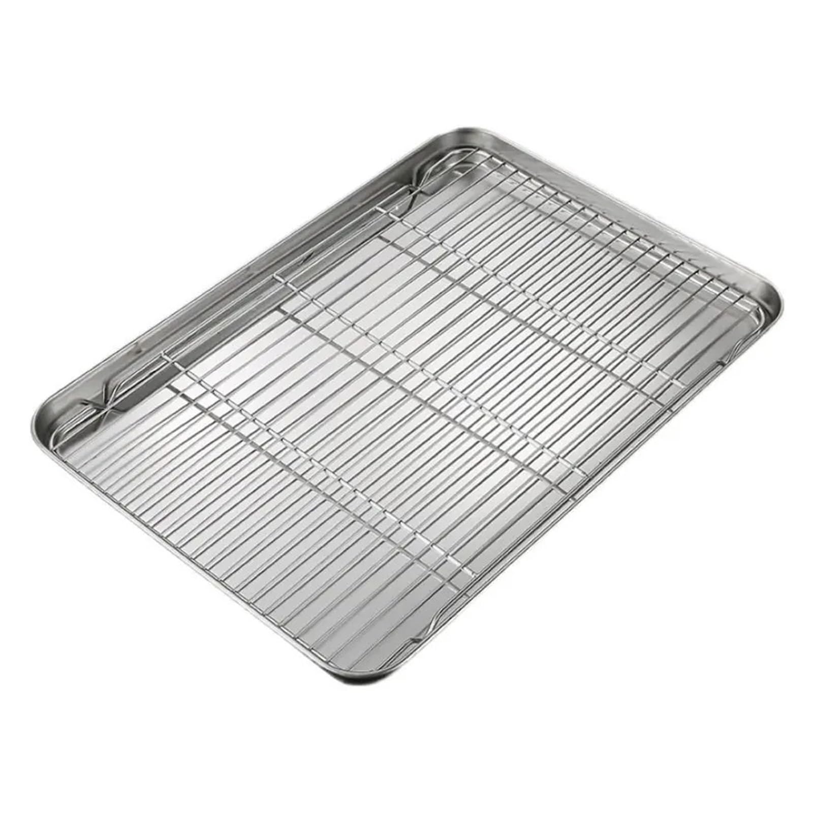 HIZON Parrilla y Bandeja de Goteo integradas de Acero Inoxidable 304 | Bandeja for hornear con rejilla integrada for asar en horno y freír al aire(NO3 31.5X34.5CM)