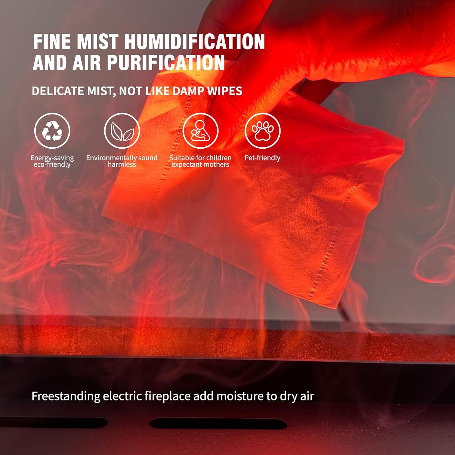 Water Vapor Fireplace Recessed, Electric Fireplace Humidifier, 3D Realistic Steam 7 Color Flames, Adjustable Atomization Electric Fire Place with Touch/Remote Control/App Control 23inch