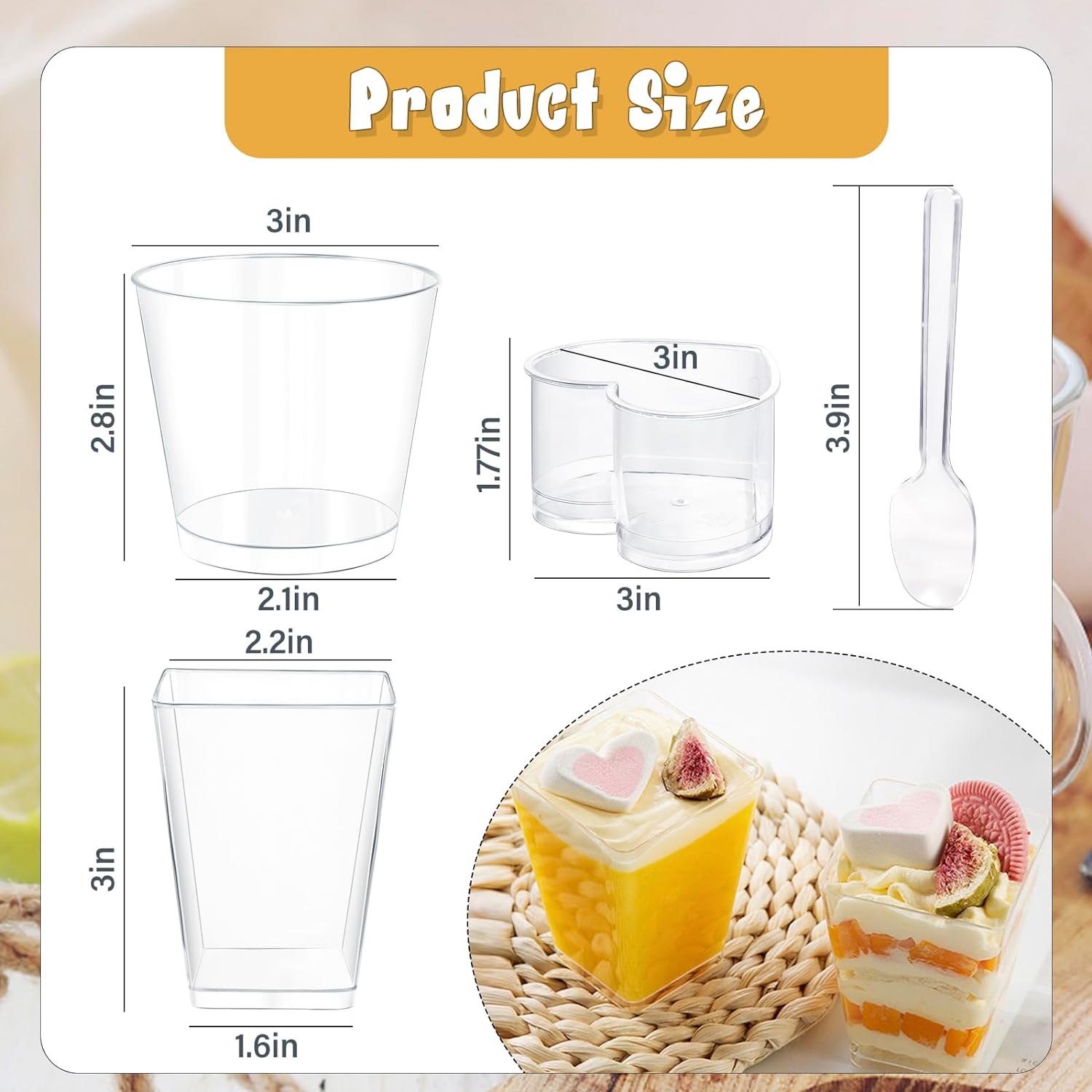 360 Pack 5oz 6oz Dessert Cups with Lids and Spoons, 3 Styles Clear Plastic Appetizer Cups Disposable Party Mini Parfait Cups for Serving Fruit Trifle Mousse Ice Cream and Pudding Dessert Cups