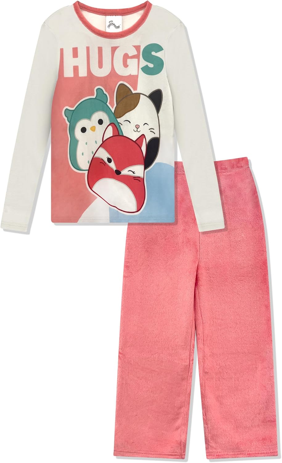 Squishmallows Girls Pajama Set - 2-Piece Loose Fit Pjs with Long Sleeve Top & Pink Plush Pants For Kids - Official Product