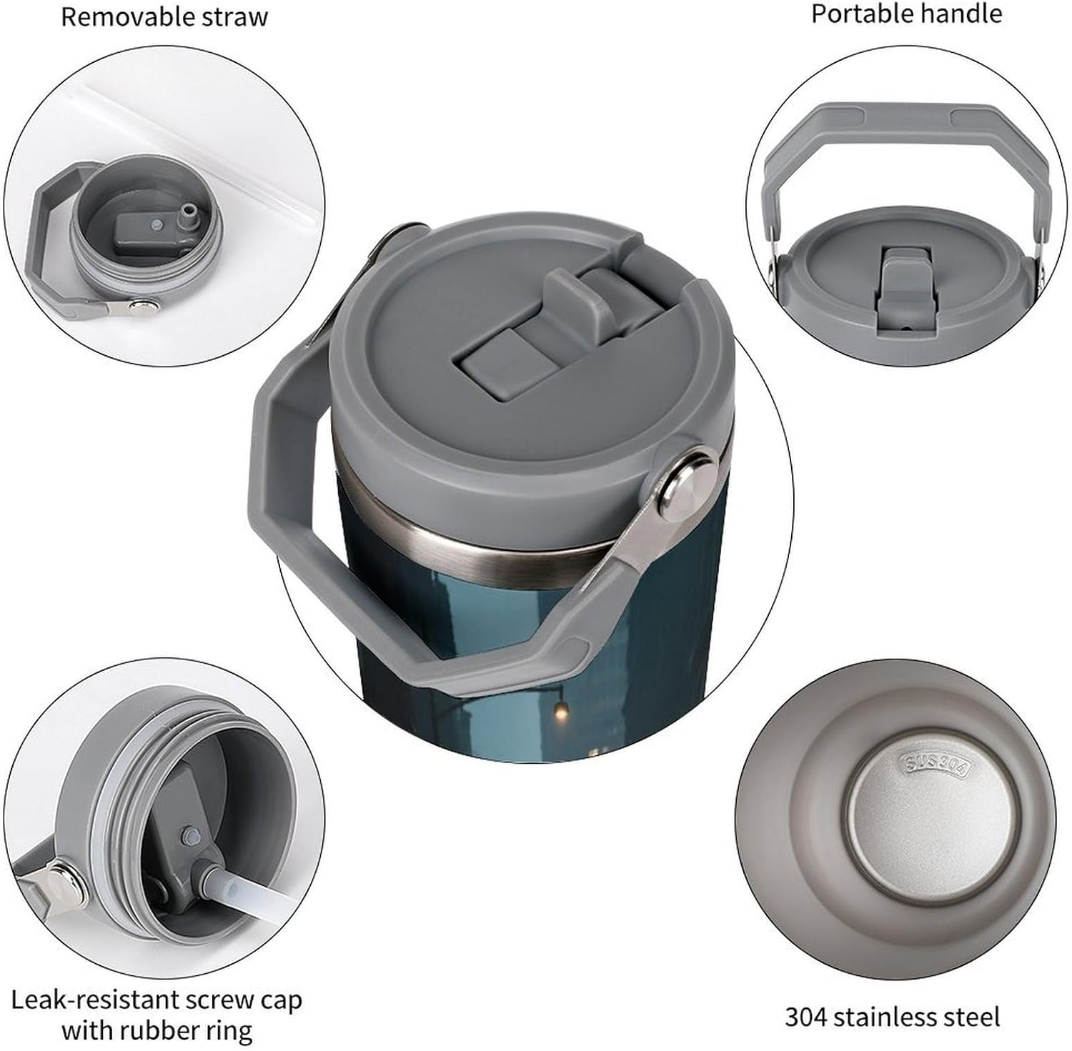 30 Oz Insulated Mug with Handle Lid And Straw Rainy Night City Street Pattern Large Metal Sports Bottle Great for Gifts Parties Office Coffee