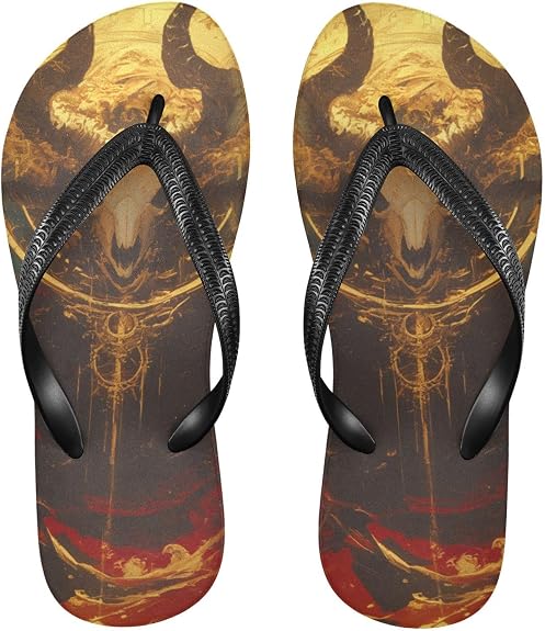 Black and Red Chinese Dragon Mysterious Bull Skull Tribal Style Red rubber flip flops women comfortable sandals flip for