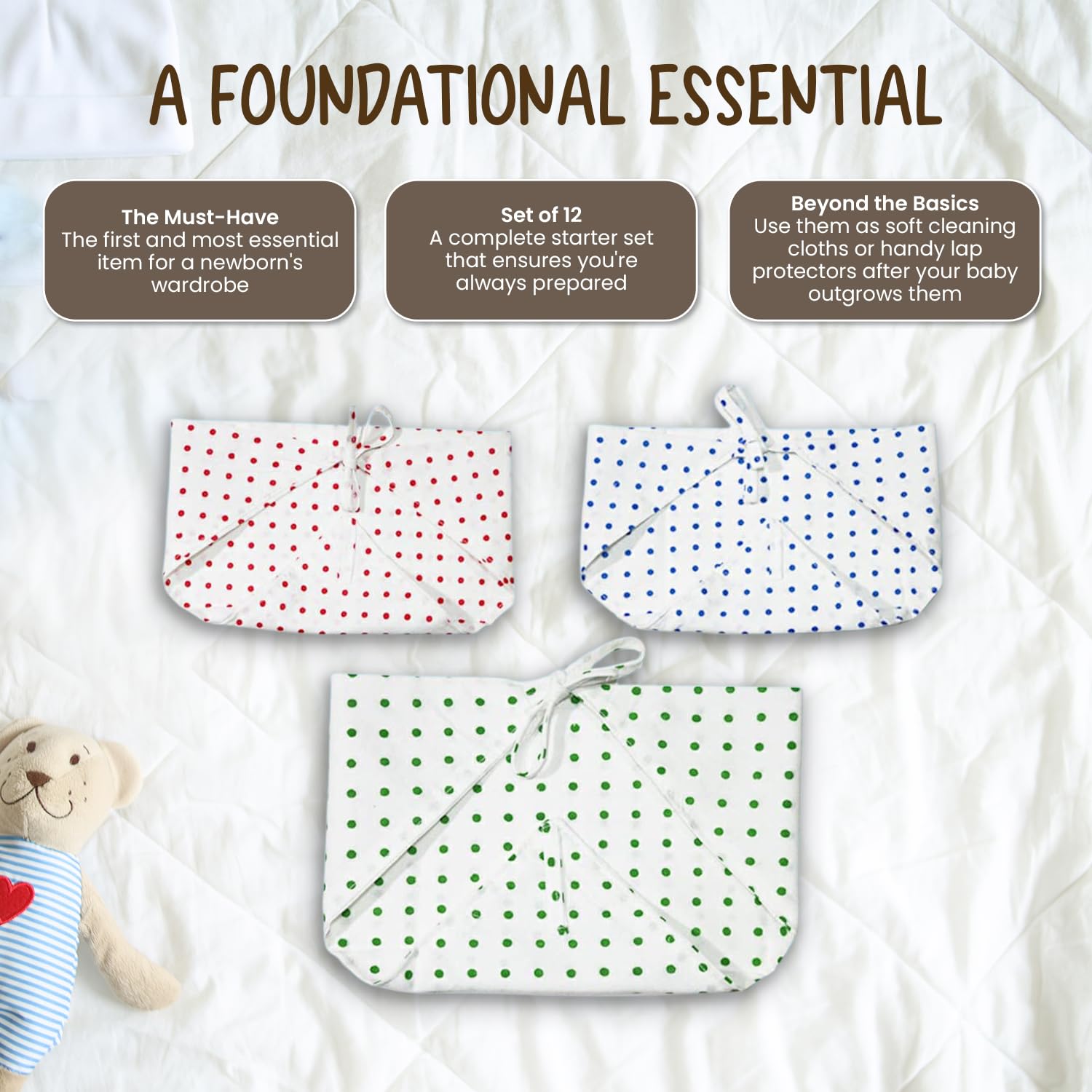 Nappy for New Born Baby - Set of 12 Pcs/Cotton Cloth Langot for Babies, 0-6 Months, Double Layer Nappies, V Shaped, Washable and Reusable, Pack of 12 - Image 3 thumbnail