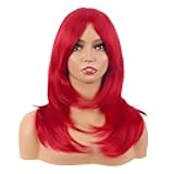 MapofBeauty 20 Inch/50 cm Long Layered With Bangs Straight Synthetic fiber Shoulder Length Hair for Daily Use or Party Wig (bright Red)