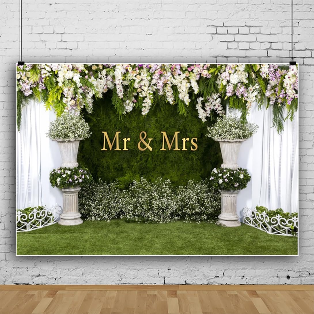 Hochzeitsbogen Blumenhintergrund 3 x 2,4 m Blume Hochzeit Mr to Mrs Verlobungshintergrund Hochzeit Braut und Bräutigam Zeremonie Jahrestag Fotografie Hintergrund Brautdusche Fotoautomaten