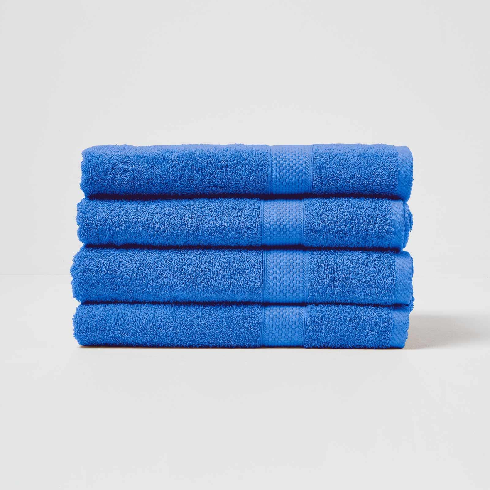 HOMESCAPES Blue Turkish Cotton Set of 4 Bath Towels Super Soft Thick & Absorbent 500 GSM Towel Heavy Weight for everyday Luxury