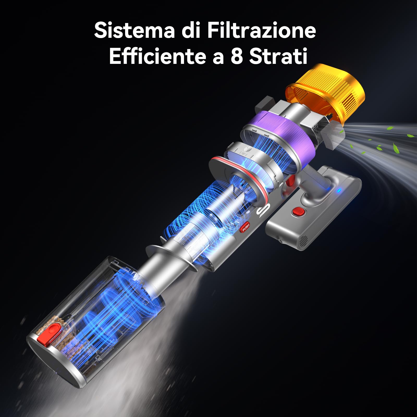 Vistefly V15 Ultra Aspirapolvere senza Fili, 58KPa 600W 70 Minuti Scopa Elettrica senza Filo Potente, Doppio Contenitore Anti-Groviglio Modalità Automatica per Pavimenti Tappeti Peli Animalili