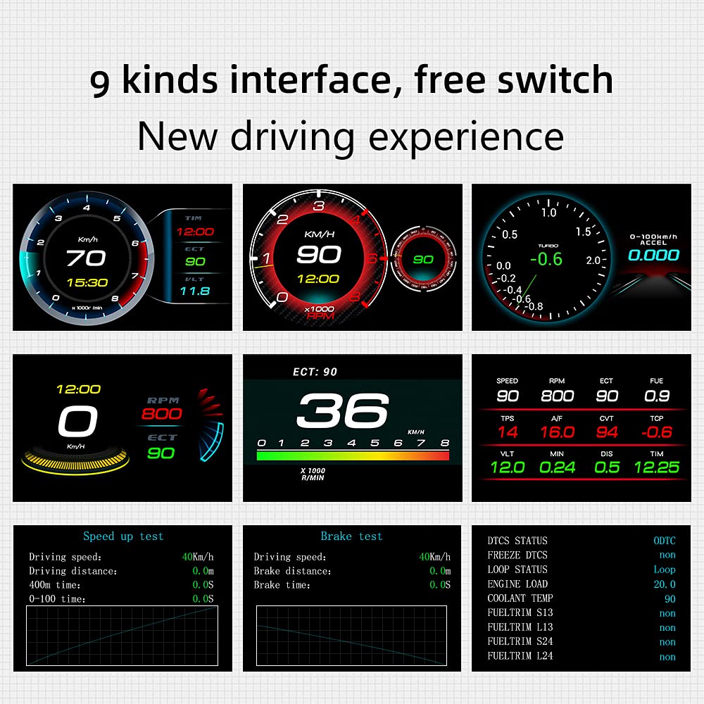 Head Up Display Pantalla de visualización frontal Velocímetro digital inteligente Alarma de velocidad Alarma de RPM Alarma de voltaje Medidor digital de temperatura del aceite y del agua Head Up Displ