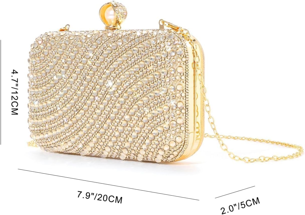 Clutch Purses for Women Evening/Wedding Chic Rhinestone Bag Formal Purse Round Pearl Clasp Handbags for Women