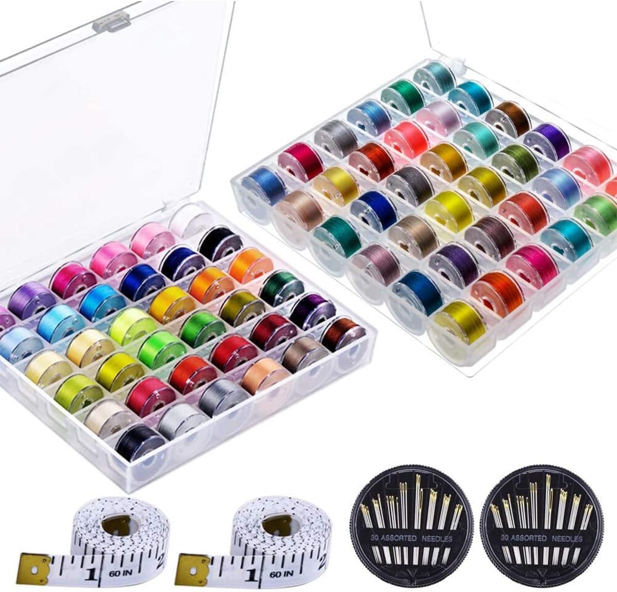 CKPSMS Brand - #KP-19091 Color 72 Prewound Bobbin Thread Size A Class15 (SA156) with Clear Storage Plastic Case Box for DIY Embroidery and Sewing (Color 72)