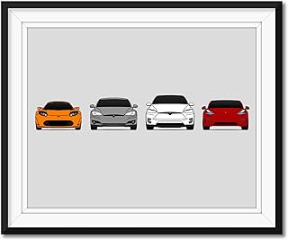 Tesla Car Generations Inspired Car Poster - Handmade Print of Tesla Motors (Roadster, Model S, Model X, Model 3) - 11x14" Satin Print (Unframed)-Perfect Gift Car Enthusiast