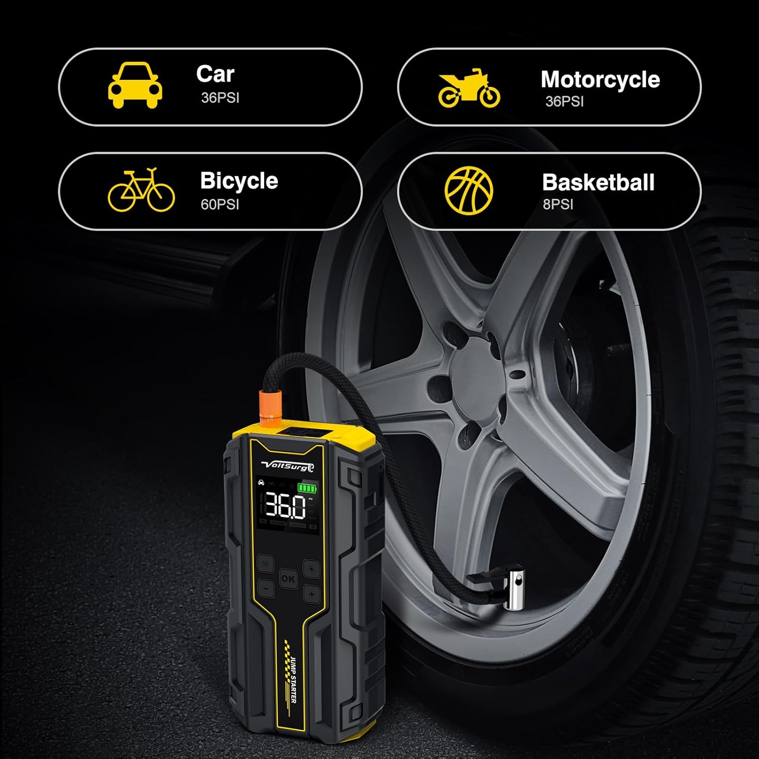 VoltSurge D03 inflating a car tire