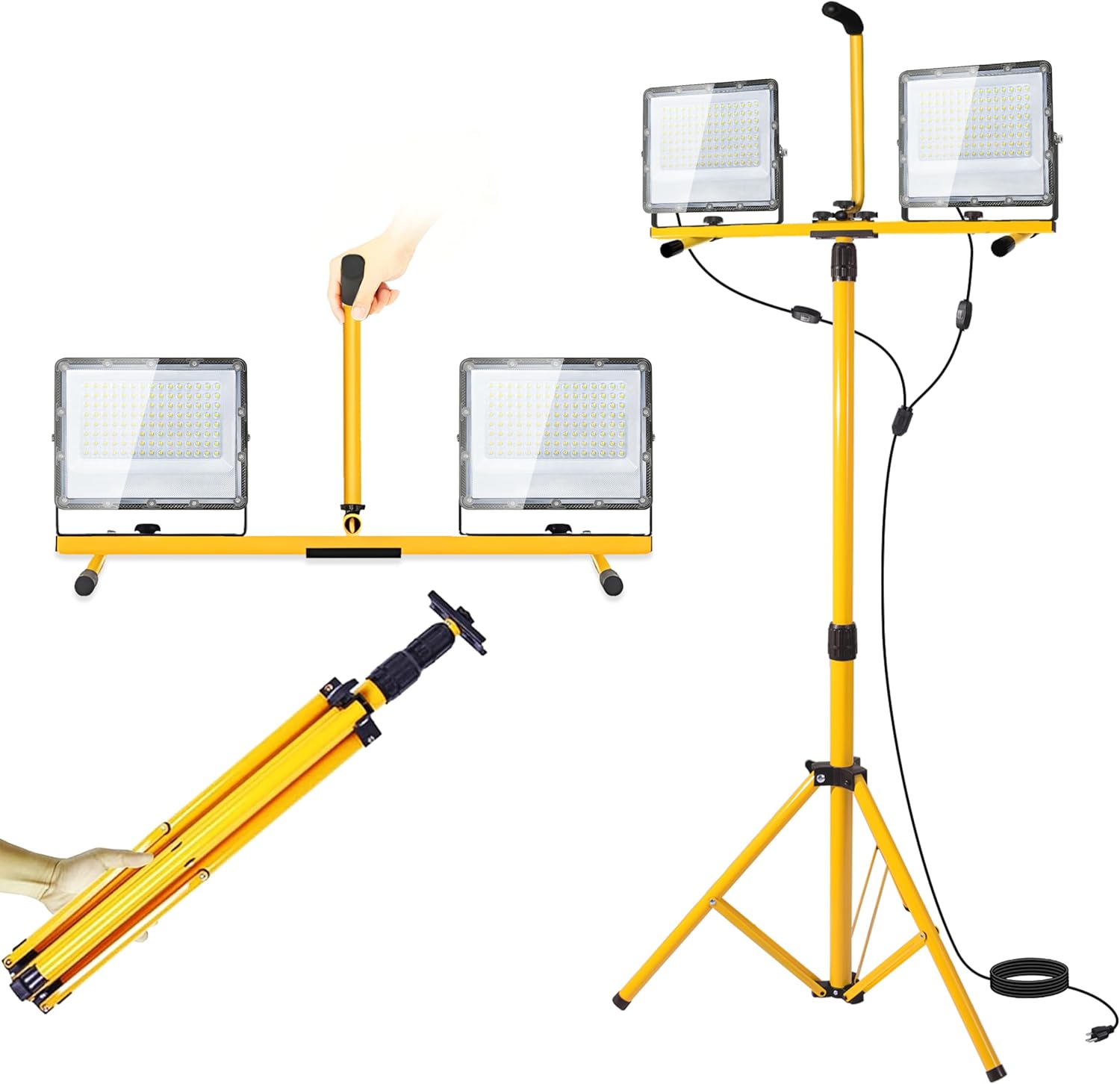 30000 Lumen LED Work Lights with Stand - 3 Head Portable Work Light with Tripod - IP65 Waterproof Tripod Work Lights for Outdoor Indoor Job Site Workshop Garage Construction Site Lighting