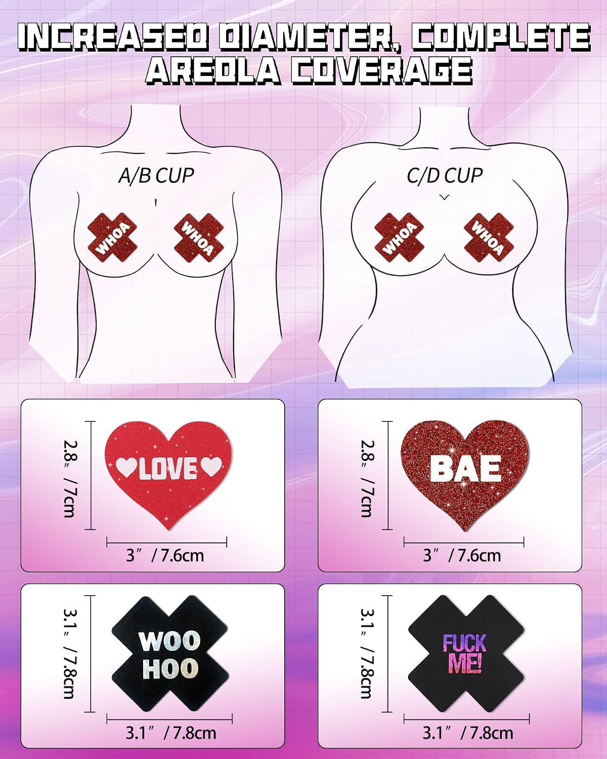 CICKEE Rave Pasties with Fun Words - Cute Nipple Covers - Self-Adhesive Boob Stickers, 9 Pairs image 3